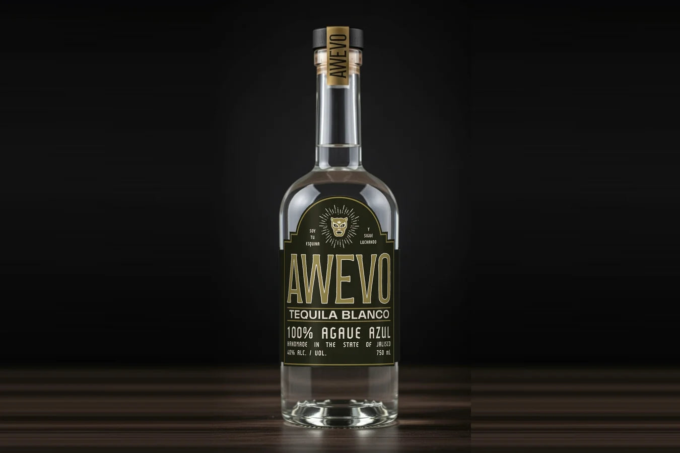 A bottle of Awevo Tequila Blanco