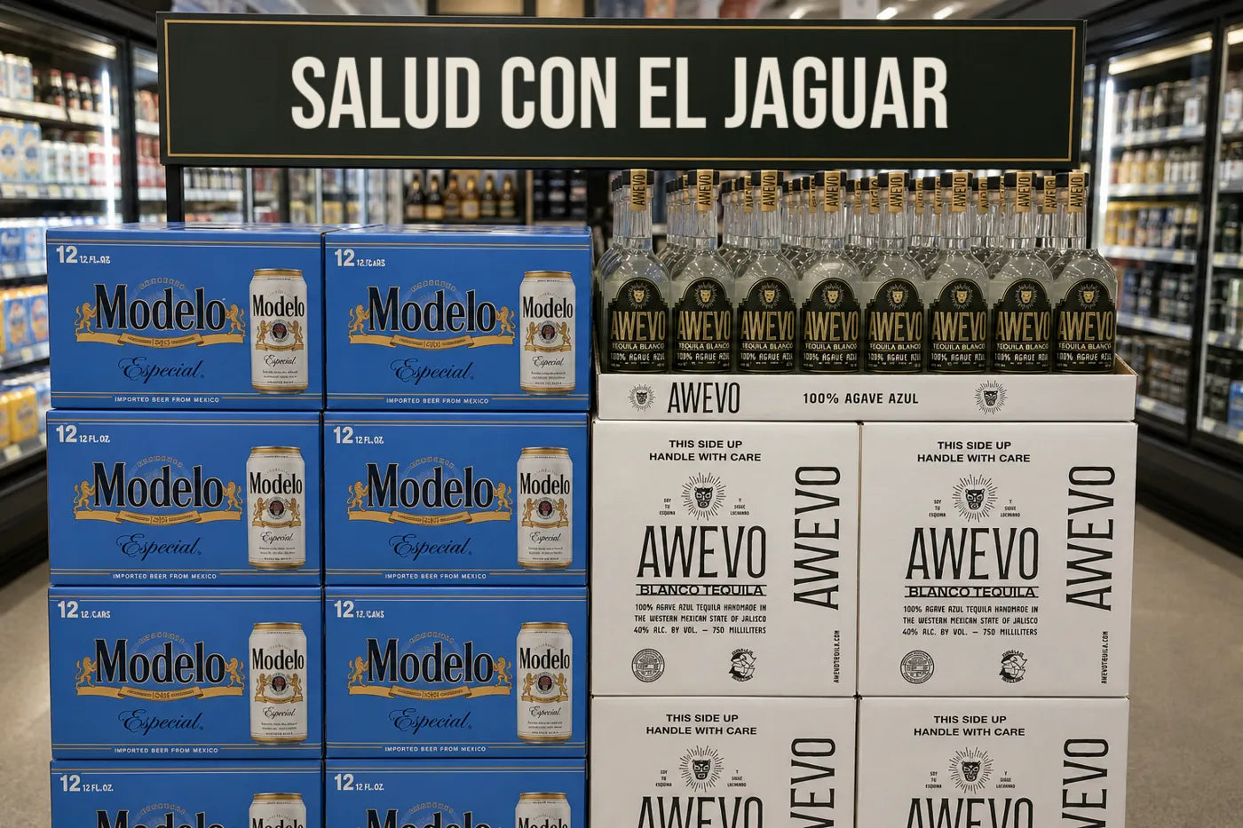 Awevo displayed alongside Modelo beer