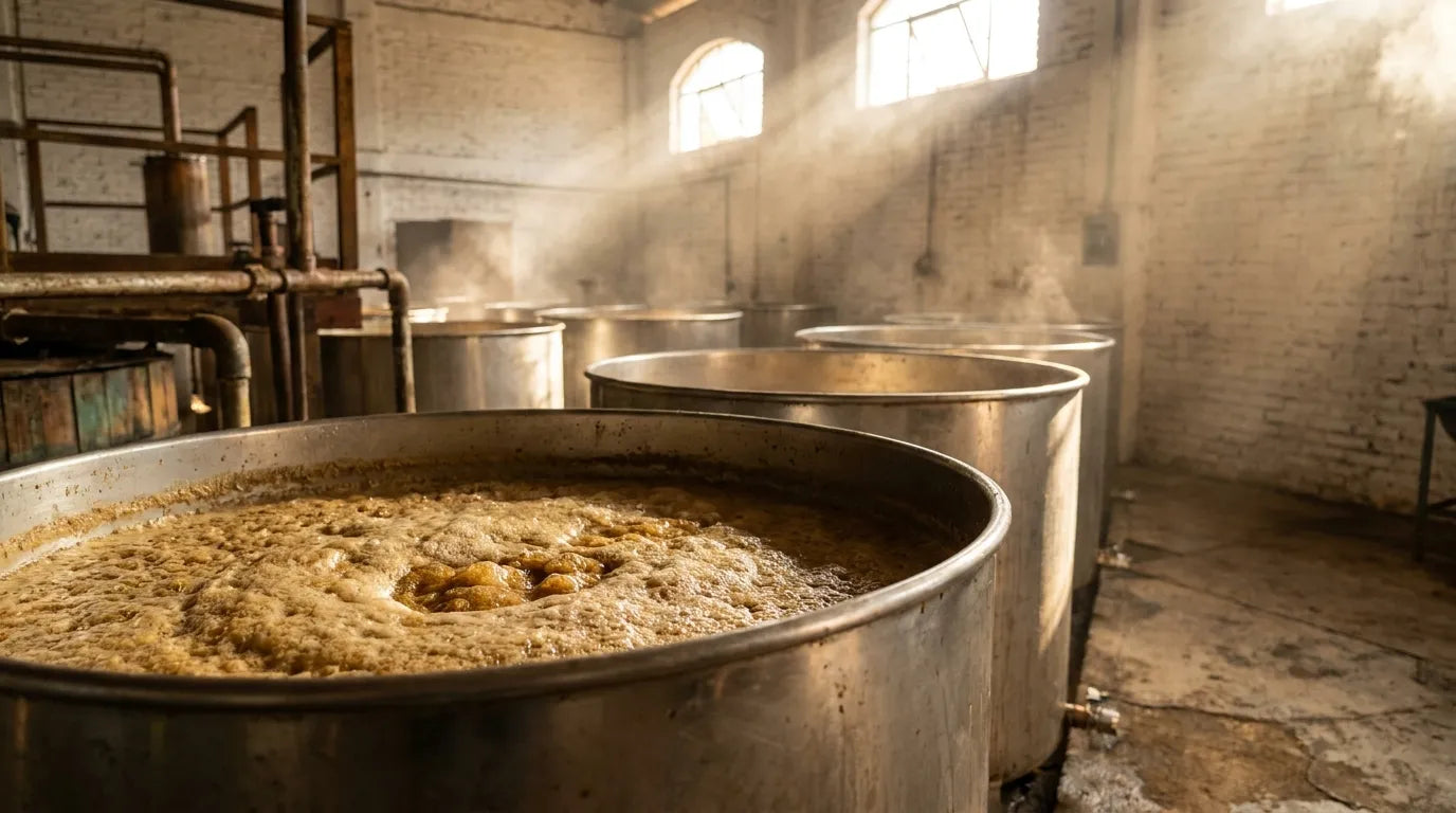 Agave juice fermenting in open tanks